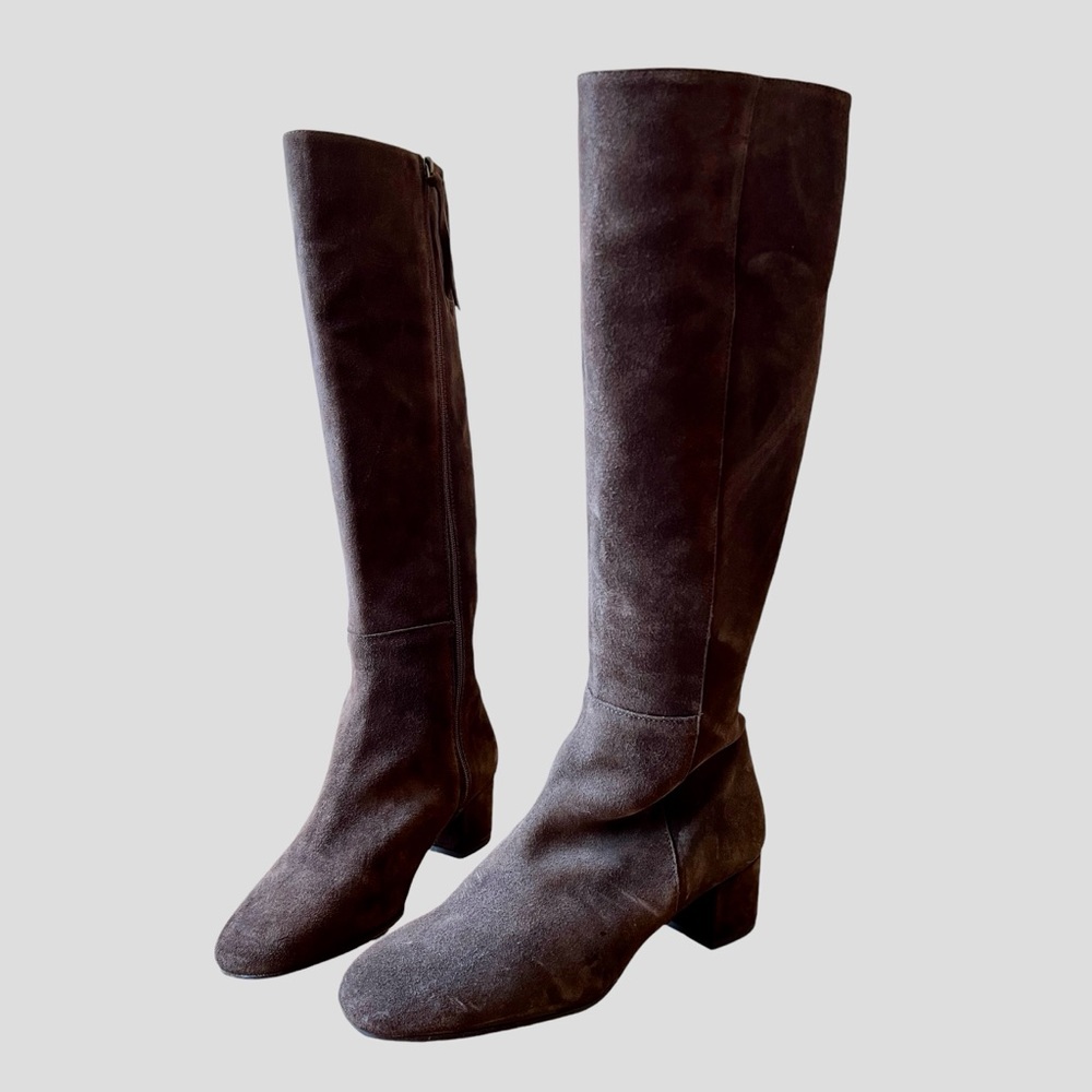 J MCLAUGHLIN TALL SUEDE BOOTS INSIDE ZIP SQUARE TOE LOW HEEL CLASSIC WORK 8.5